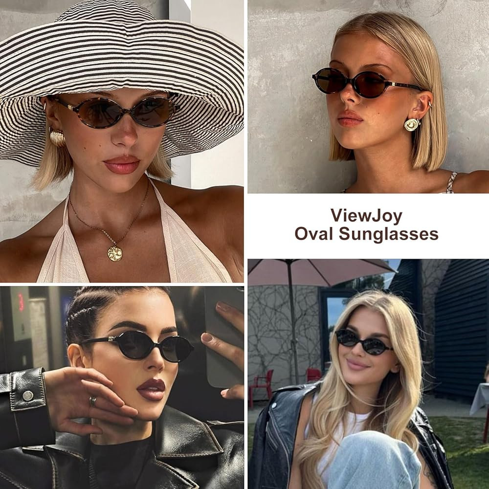 Retro Oval Sunglasses for Women Vintage 90s Y2K Trendy Designer Sun Glasses | Amazon (US)