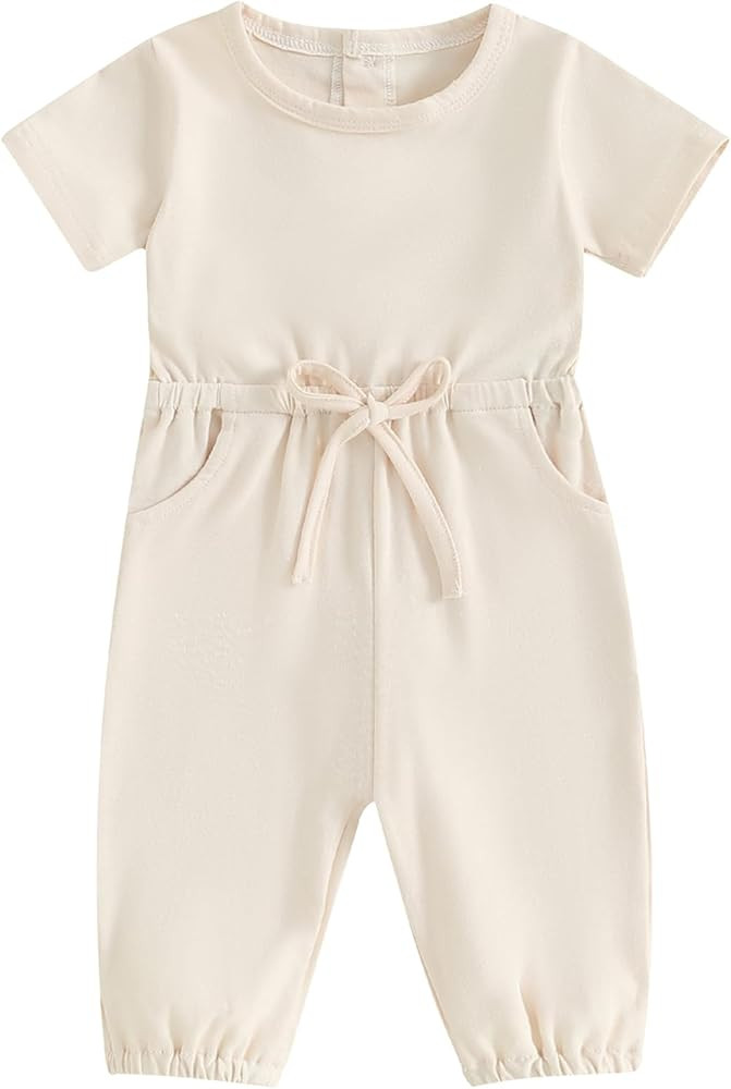 Mubineo Toddler Baby Girl Boy Clothes Basic Plain Romper Jumpsuit Short Sleeve Pocket Newborn Sum... | Amazon (US)