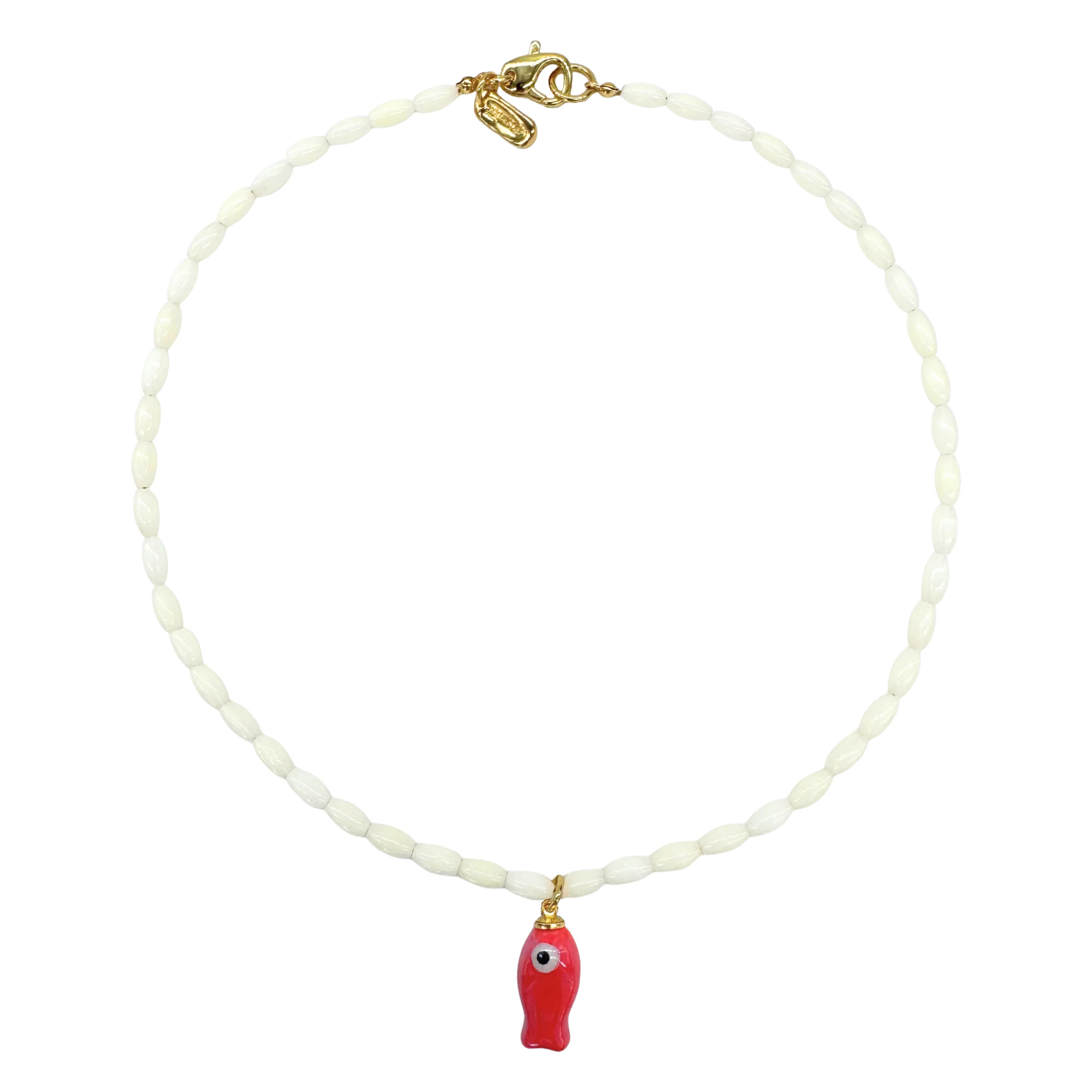 White Beaded Fish Necklace | Logan Tay