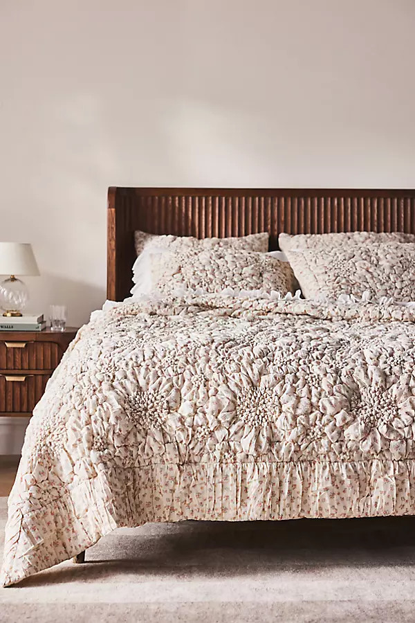 Dahlia Cotton Voile Floral Printed Textured Quilt | Anthropologie (US)