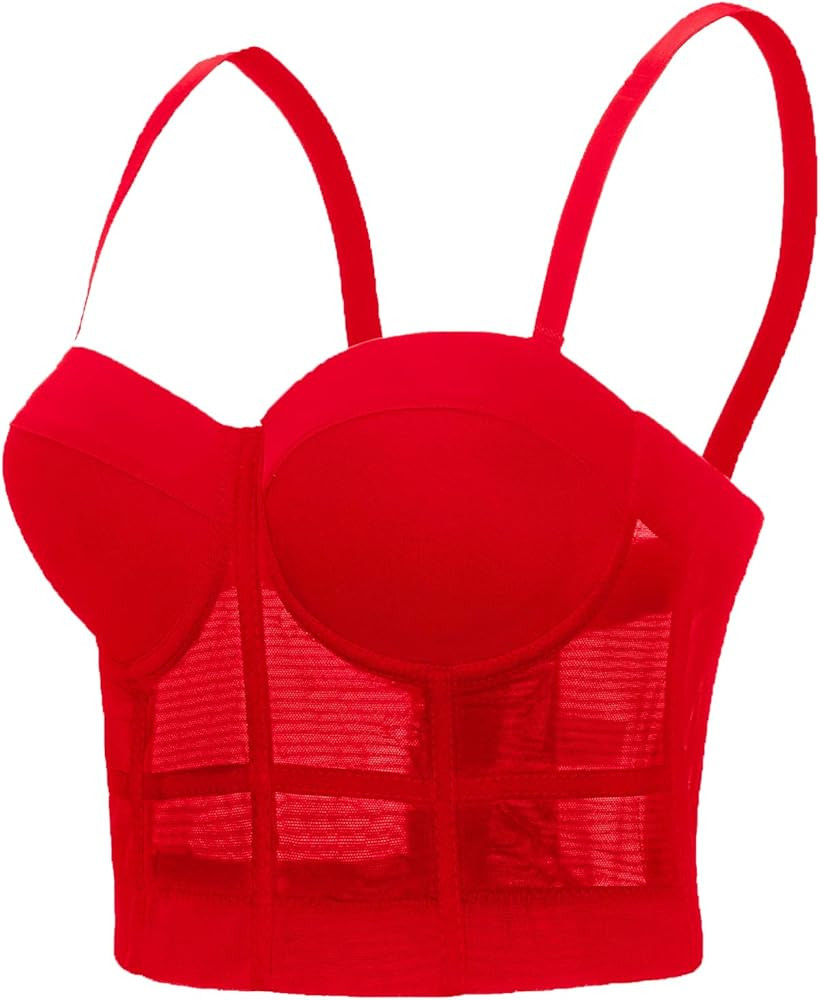 VEENDEO Women's Mesh Breath Push up Bustier Corset Crop Top Club Party Vest | Amazon (US)