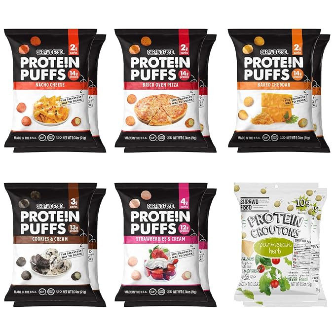 Shrewd Food Protein Puffs, Keto Friendly Snacks, Low Carb Crunch, Protein Crisp, Savory and Sweet... | Amazon (US)