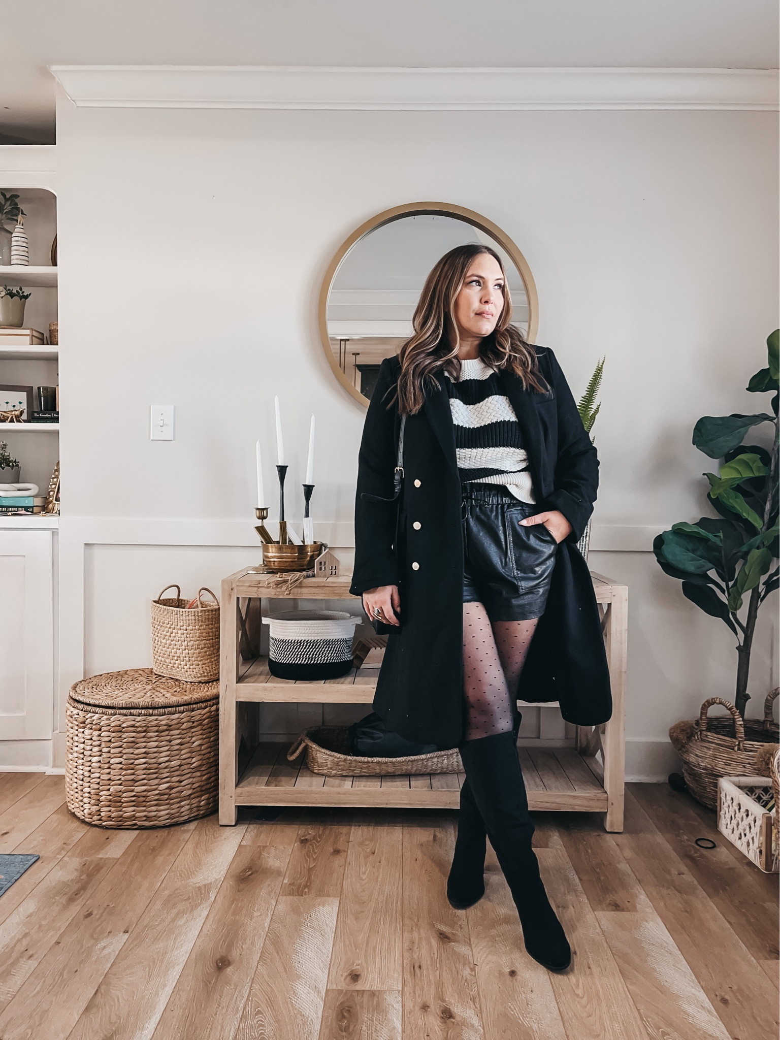 Leather shorts, Walmart jacket, target sweater, midsize fall outfit. Large sweater and shorts. 

#LTKunder100 #LTKSeasonal #LTKcurves