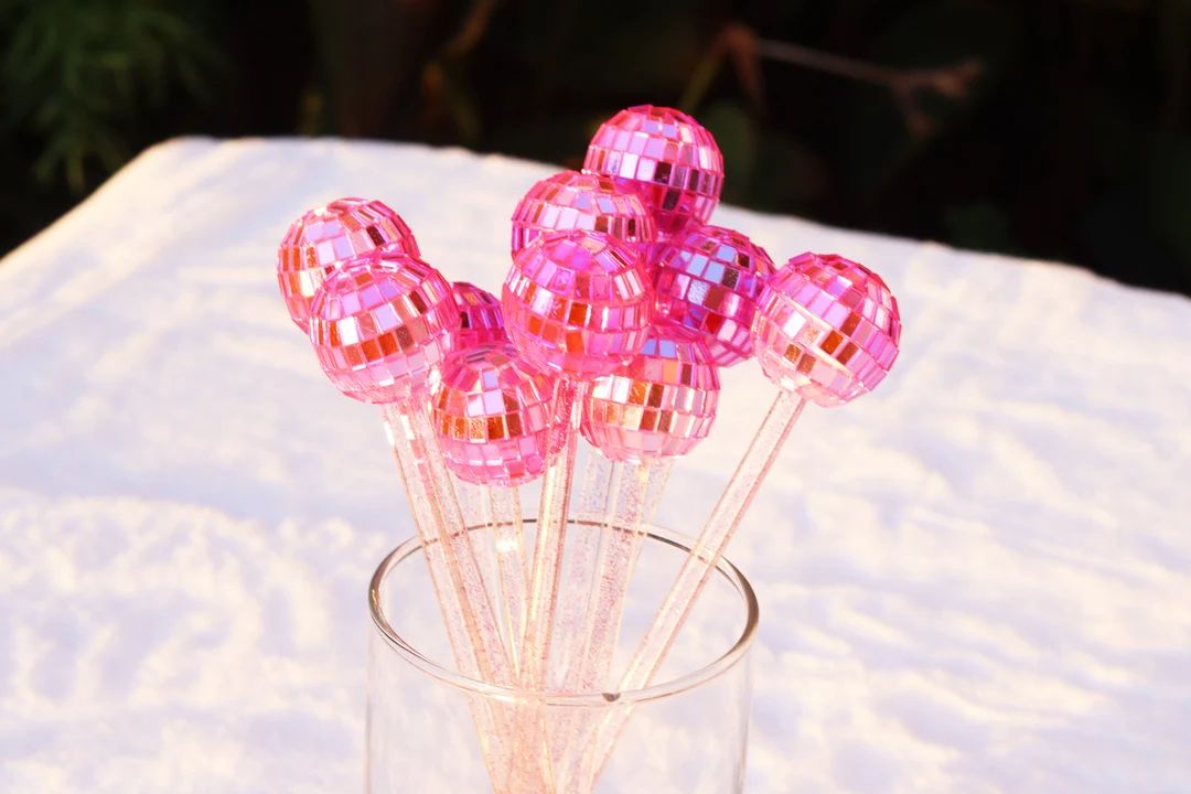 Stylish Pink Disco Ball Drink Stirrers 6 Pack Cocktail Party - Etsy | Etsy (US)