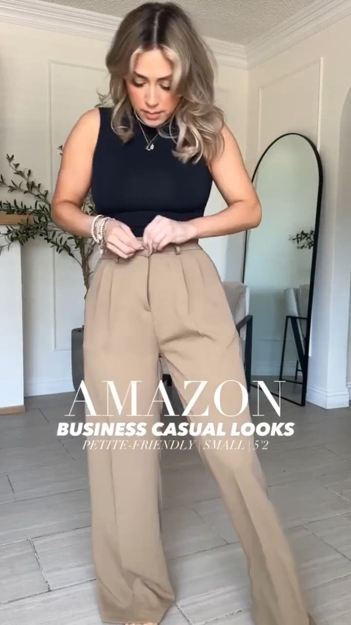 Amazon BUSINESS CASUAL Outfits 🤓🤗

✔️Look 1: small long THIN in trousers | color is Khaki (thin) | small in bodysuit 
✔️Look 2: small in striped tee + pencil skirt + small in tweed jacket 
✔️Look 3: Med in button up + small in trousers (color: brown but I think it's sold out) GRAB THE KHAKI ONES! 
✔️Look 4: small in trousers + denim long vest (size down runs big)
✔️Look 5: small in skirt 
✔️Look 6: small in trousers, tee + tweed jacket

#LTKgrwm #LTKootd #LTKU