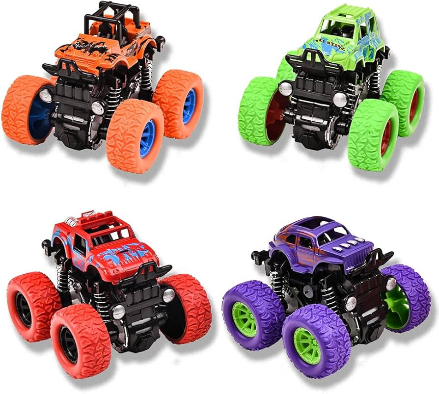 Monster Trucks for Boys, 4 Pack Pull Back Vehicles Cars for Toddlers, 360° Rotation 4 Wheels Dri... | Amazon (US)