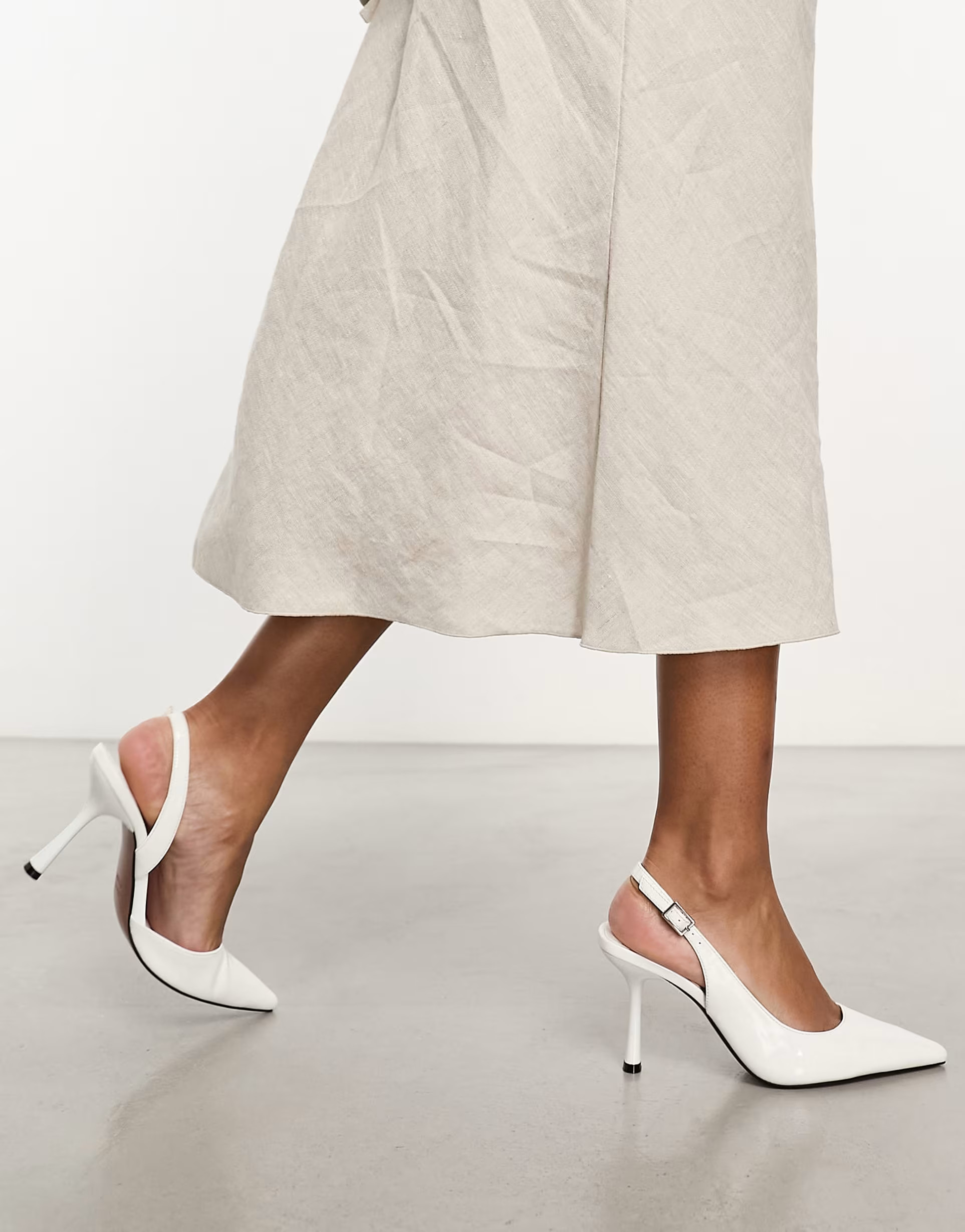 ASOS DESIGN Simmer slingback stiletto mid shoes in white patent | ASOS (Global)