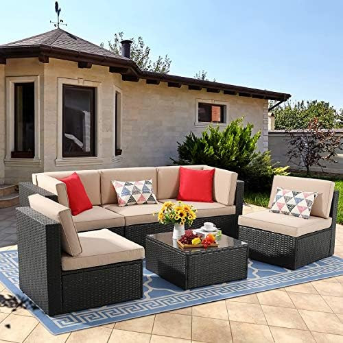 Vongrasig 6 Piece Small Patio Furniture Sets, Outdoor Sectional Sofa All Weather PE Wicker Patio Sof | Amazon (US)