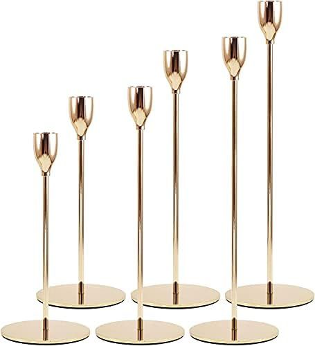 Gold Candle Holders Set of 6 for Taper Candles, for 3/4Inch Candles and LED Taper Candles,Ideal f... | Amazon (US)