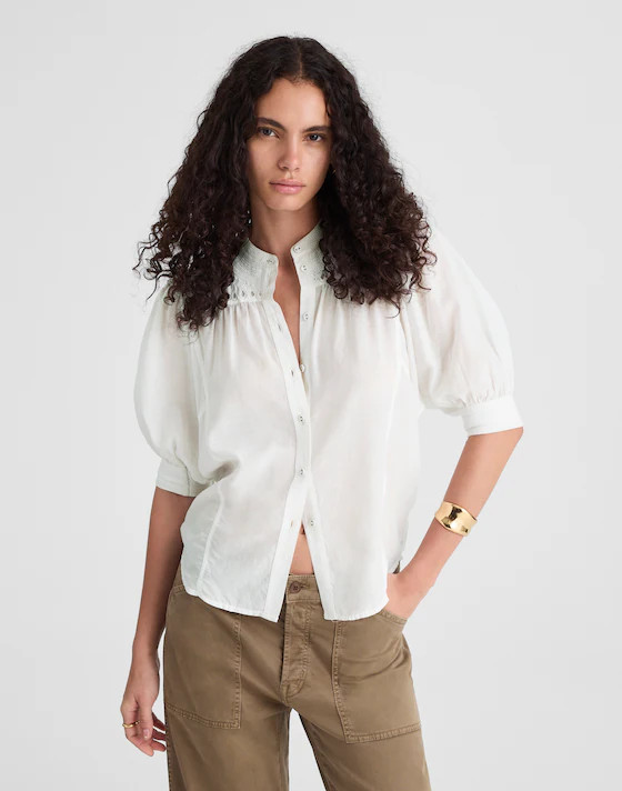 Puff-Sleeve Band-Collar Shirt | Madewell