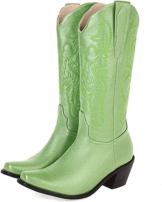 AOSPHIRAYLIAN Cowgirl Cowboy Boots for Women Glitter Sparkly Metallic Mid Calf Western Boots | Amazon (US)