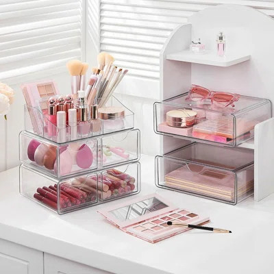5 Tier Clear Makeup Organizer With Drawer, Cosmetic Storage For Dresser Countertop And Bathroom Vanity, Beauty Holder For Lipstick Brush Skincare | Wayfair North America