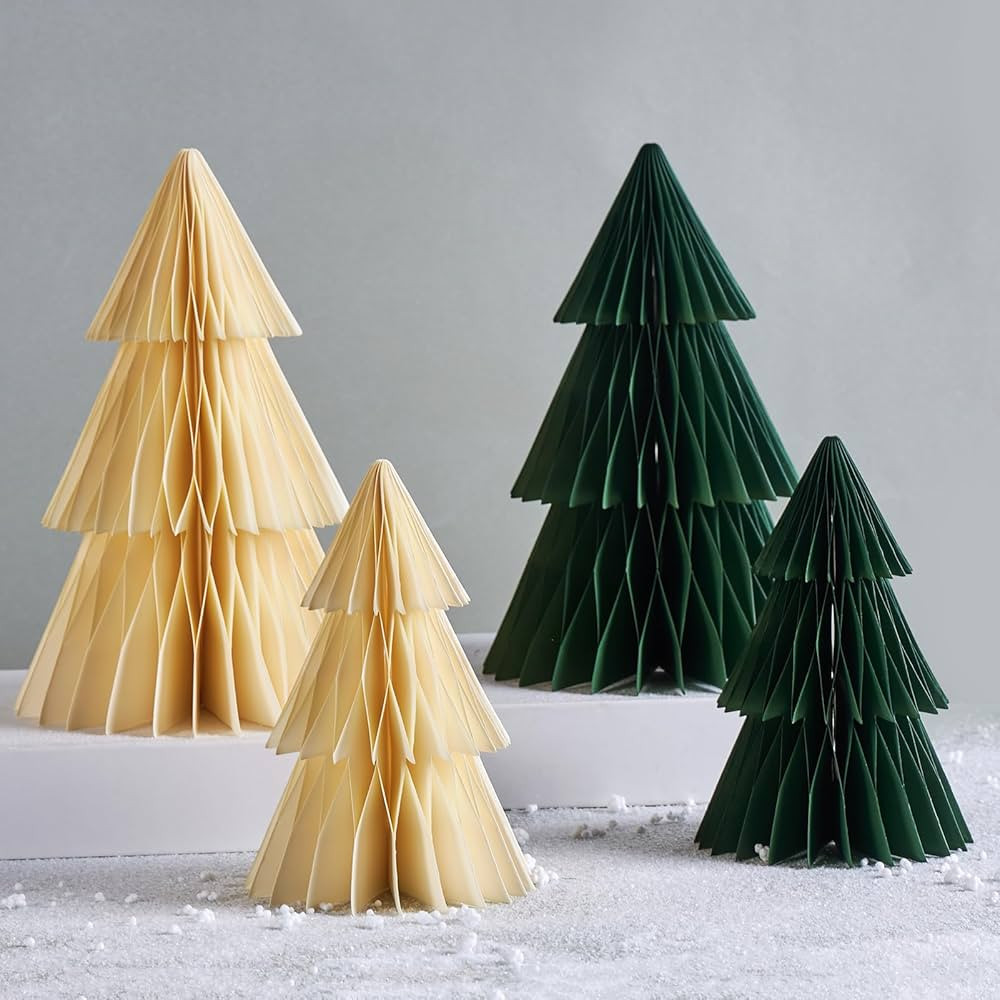 4 Pcs Paper Christmas Tree, Paper Christmas Ornaments, 3D Honeycomb Xmas Paper Trees, Christmas P... | Amazon (US)