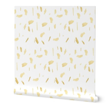 Wallpaper Roll Gold And White Daubs Minimalist Abstract Brush 24in x 27ft | Walmart (US)