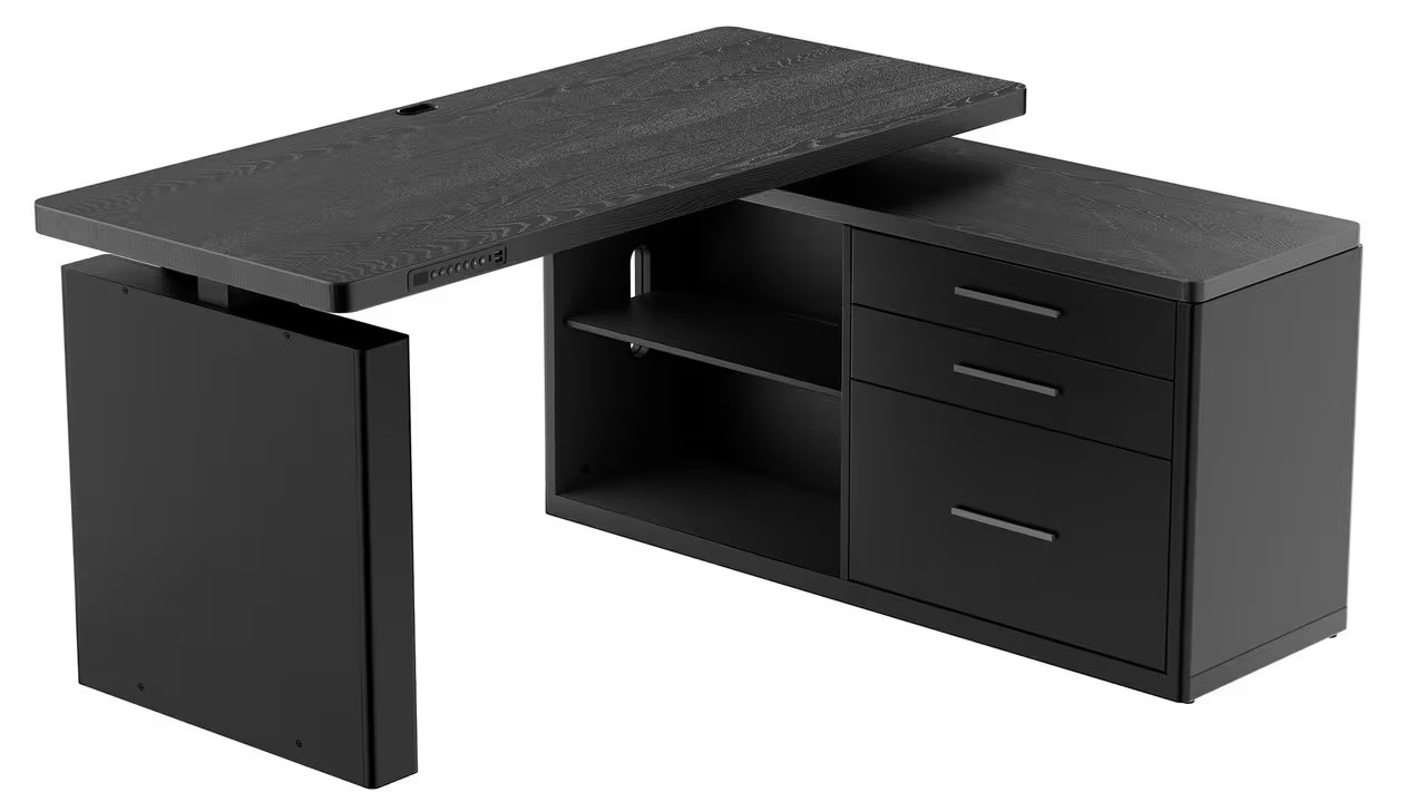 ErgoAV - Adjustable Executive Standing Desk with USB Ports & Cabinets - 55" x 47.2" - Black | Best Buy U.S.