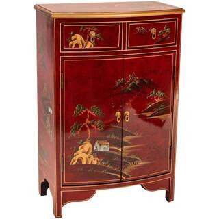 Red Lantern Red Lacquer Landscape Half-Round Accent Cabinet L3-3109R - The Home Depot | The Home Depot