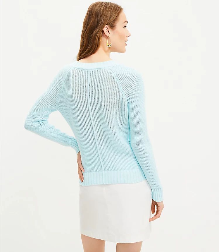 Petite Open Stitch V-Neck Sweater | LOFT