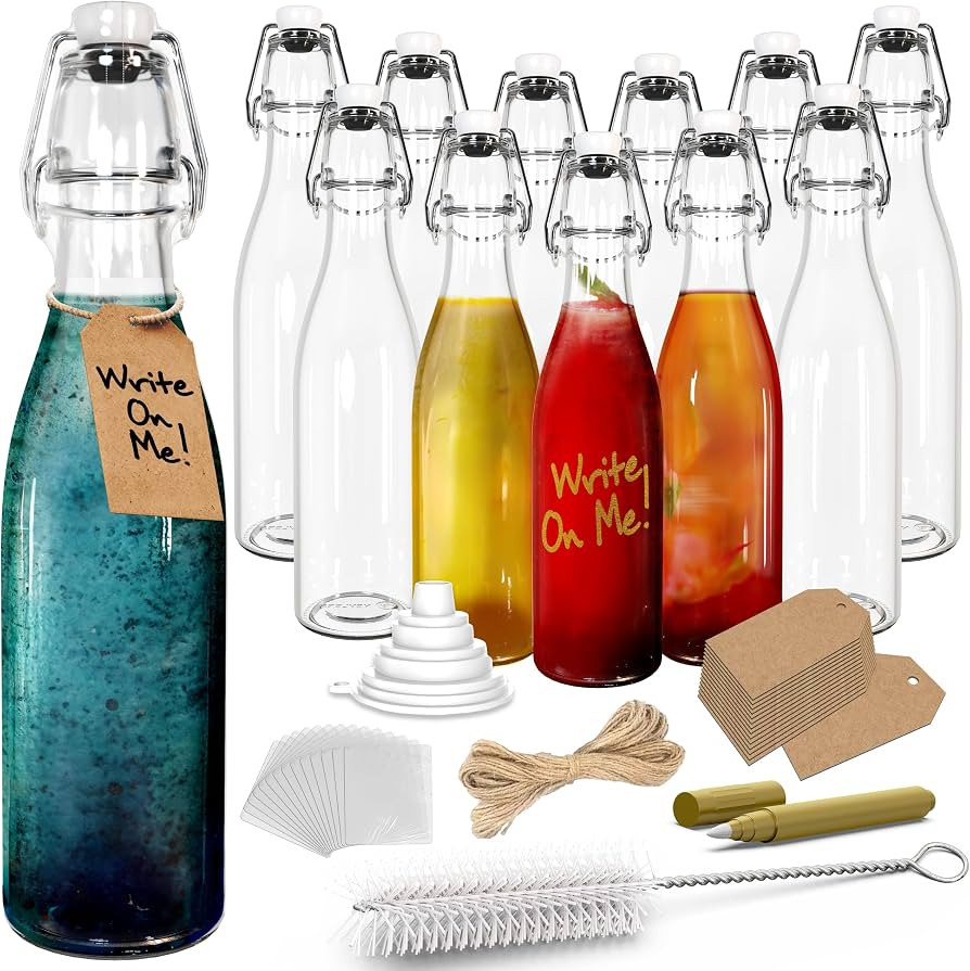 Nevlers 12 Oz Swing Top Glass Bottles with Stoppers 12 Pack | Airtight Flip Top Glass Bottle Set ... | Amazon (US)