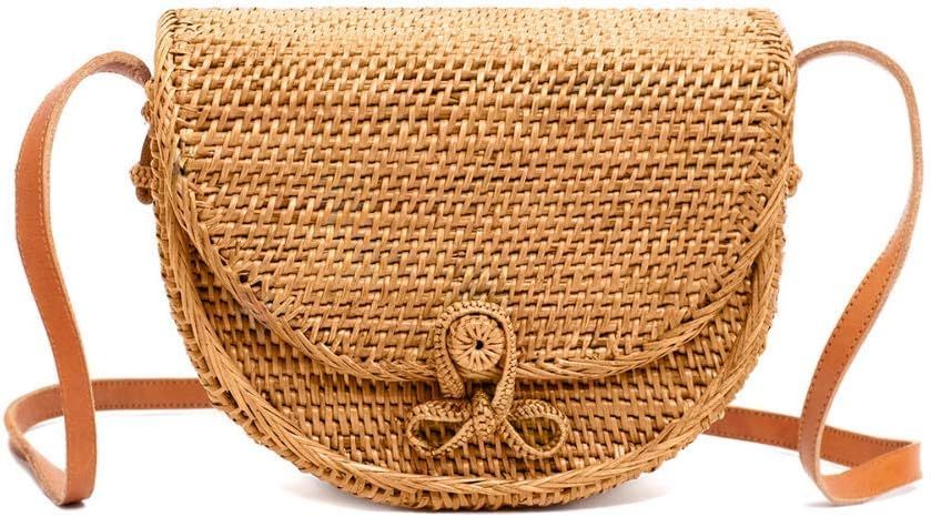 Round Rattan Bag for Women - Handmade Rattan Straw Bags - Wicker Purse - Boho Bag - Round Rattan ... | Amazon (US)