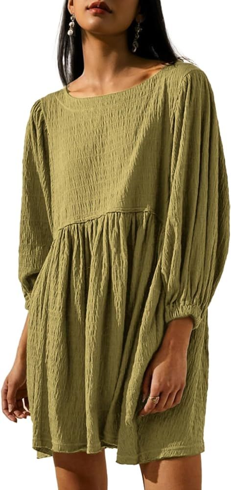 Simplee Apparel Womens Flowy Summer Tunic Dress Puff Sleeve Casual Babydoll Mini Dresses with Poc... | Amazon (US)