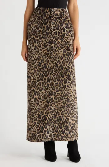 WAYF x Sara Walker Samantha Leopard Print Velveteen Maxi Skirt at Nordstrom Rack, Size Small | Nordstrom Rack