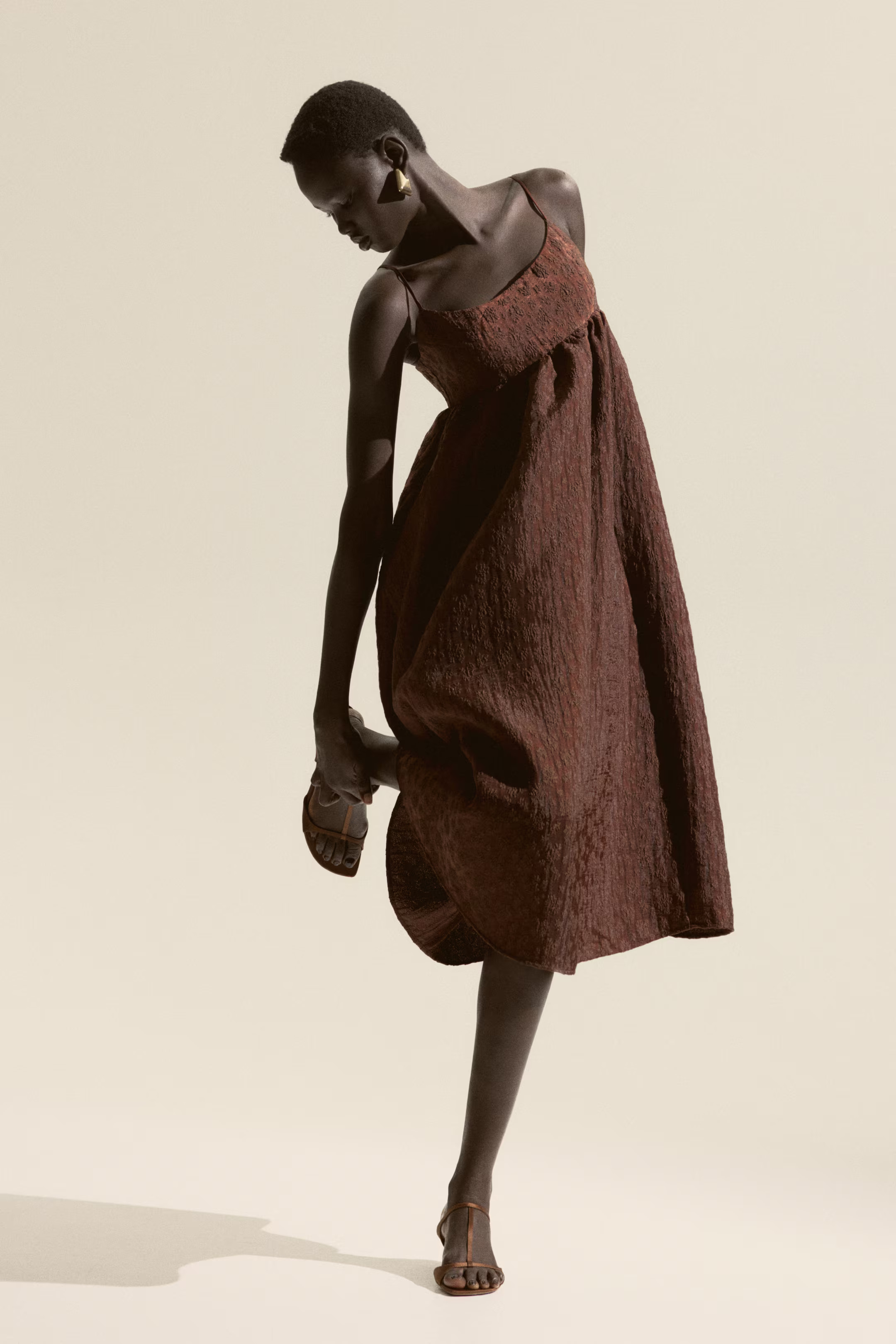 Jacquard-Weave Strappy Dress - Dark brown - Ladies | H&M US | H&M (US + CA)