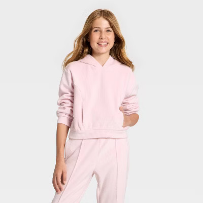 Girls' Cozy Ribbed Hoodie - All In Motion™ Light Pink M | Target