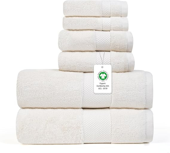 Farm to Home 100% Organic Cotton Bath Towel Set of 6, GOTS Certified & Oeko-TEX Made in Green, 63... | Amazon (US)