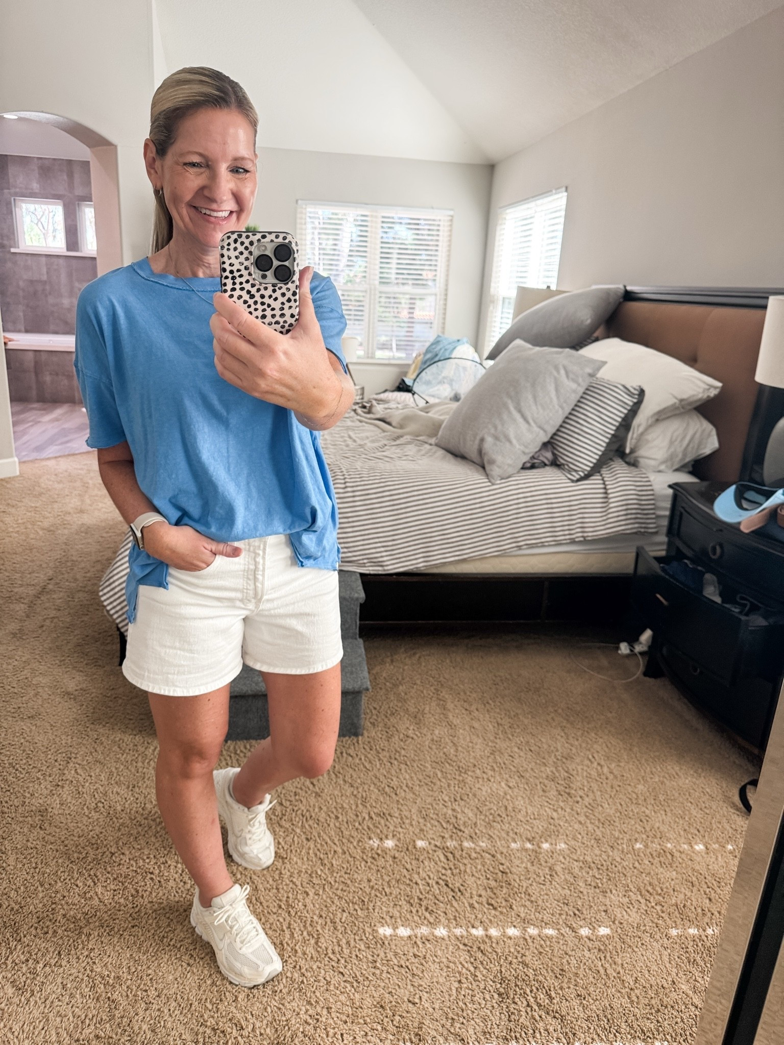 Saturday outfit of the day for errands and nails. My Aerie boyfriend t-shirt is oversized and comfy. I have it in the striped option too. 

My Abercrombie shorts are the High Rise Dad shorts and still available. 

My Nike sneakers on repeat.

#LTKootd #LTKOver40 #LTKActive