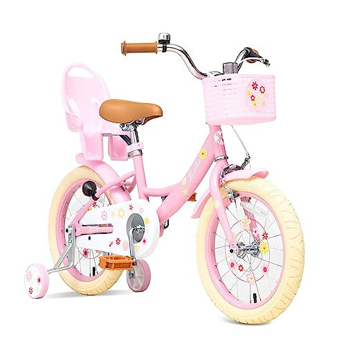Bixike Girls Bike with Basket for Toddlers and Kids Aged 3-14, 12 14 16 18 Inch with Training Wheels, 20 Inch with Kickstand & Rear Rack, Princess Style Bicycle with Doll Seat & Daisy Prints for Gift | Amazon (US)