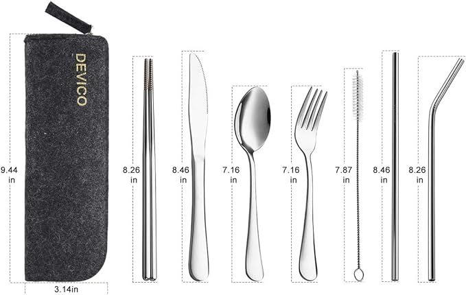Devico Portable Utensils, Travel Camping Cutlery Set, 8-Piece including Knife Fork Spoon Chopstic... | Amazon (US)