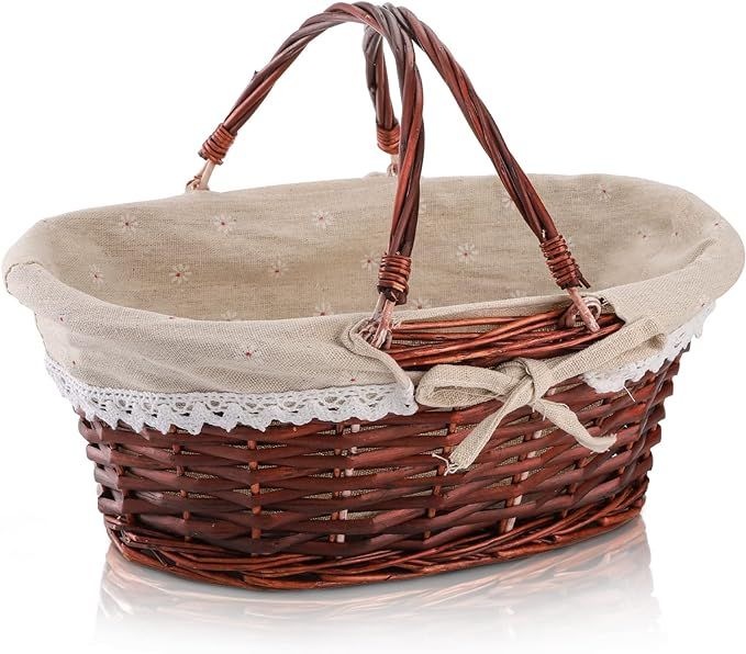 Dicunoy Wicker Basket with Handle, Picnic Basket with Liner, Empty Gift Basket, Gardening Baskets... | Amazon (US)