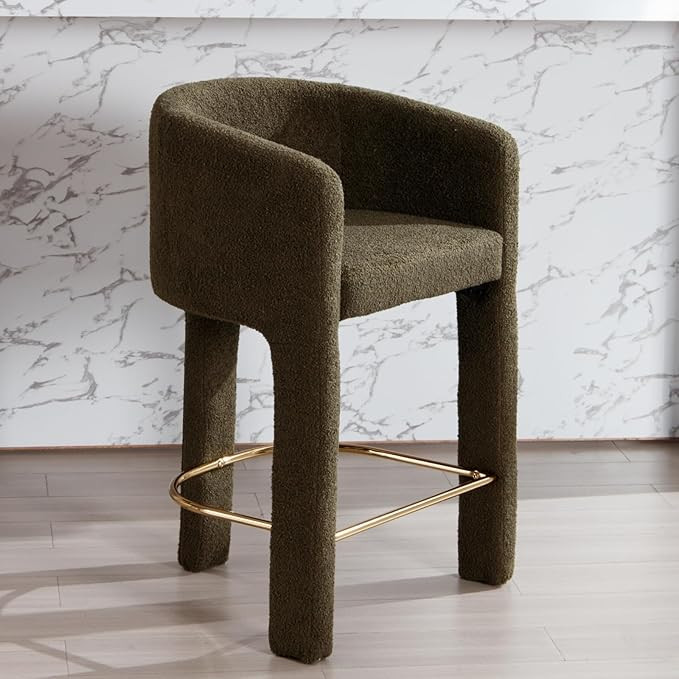Green Boucle Counter Height Bar Stools Barrel Counter Stools 26 Inch Modern Barstools with Arms C... | Amazon (US)