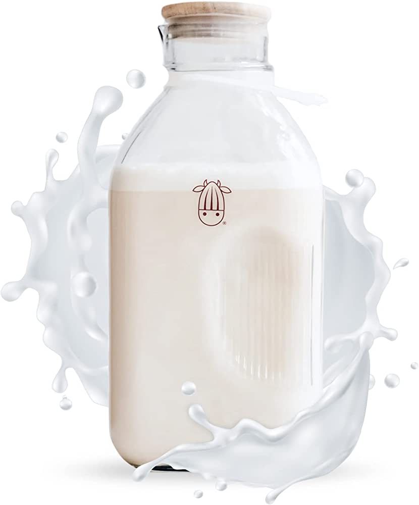 Almond Cow - Glass Pitcher with Lid and Spout, Glass Bottle Milk Container for Refrigerator, Clea... | Amazon (US)