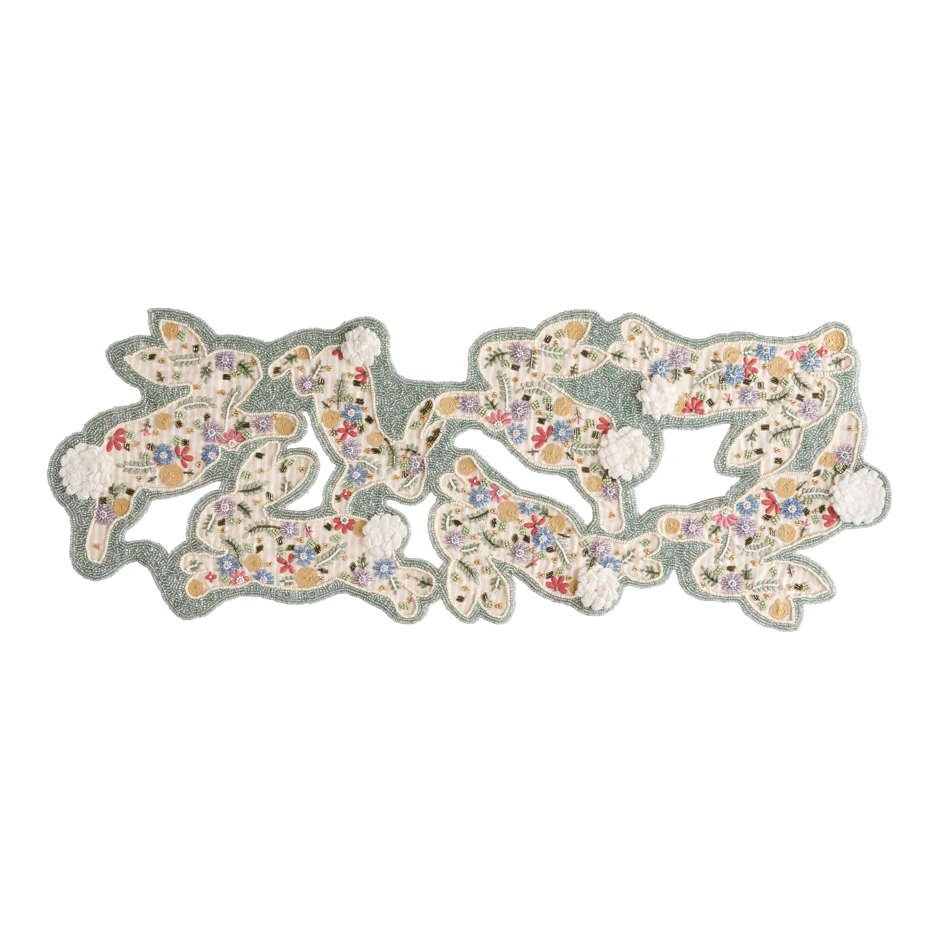 Aqua Easter Bunny Embroidered Beaded Table Runner | World Market