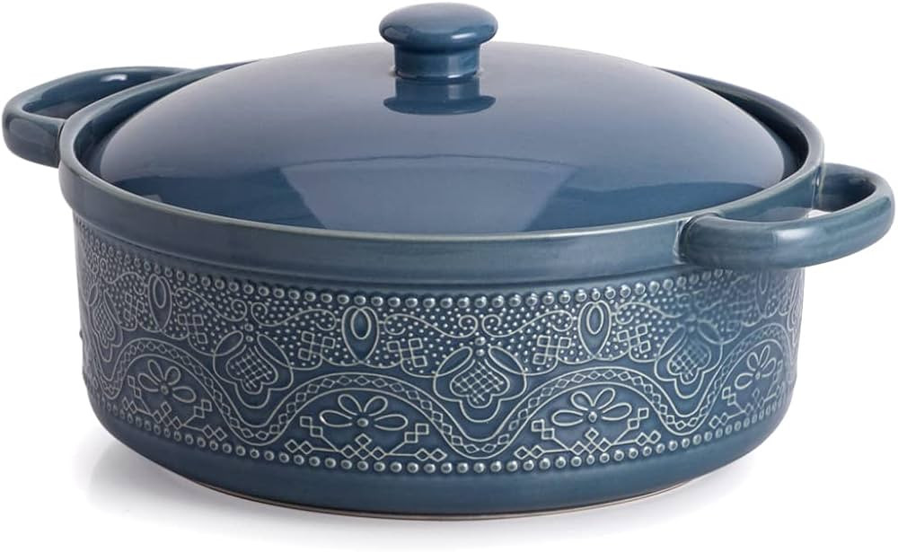 FUN ELEMENTS Lace Emboss Casserole Dish with Lid, 2 Quart Oven to Table Ceramic Round Serving Dis... | Amazon (US)