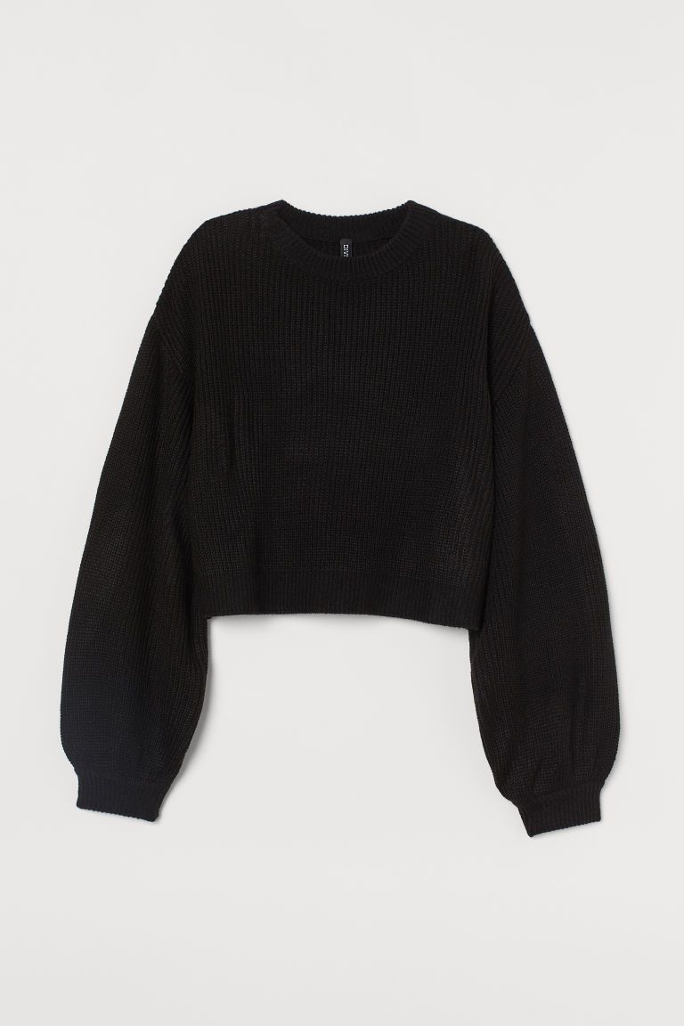 H & M - Balloon-sleeved Sweater - Black | H&M (US + CA)