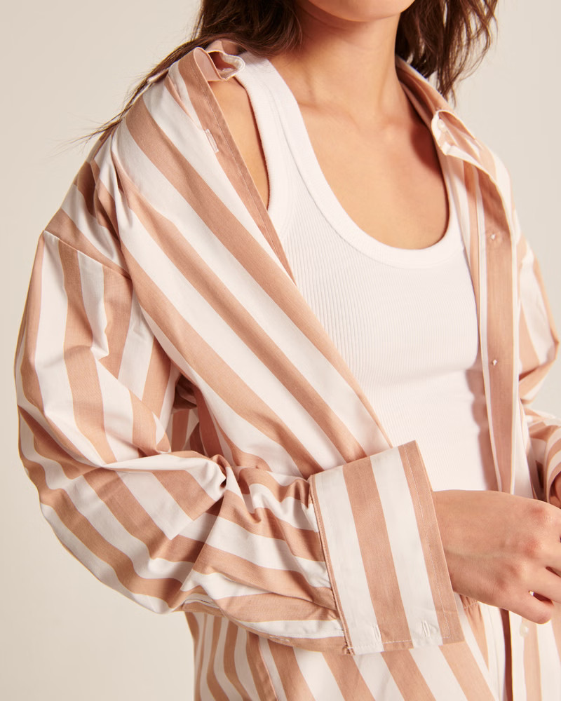 Oversized Poplin Colorblock Button-Up Shirt | Abercrombie & Fitch (US)