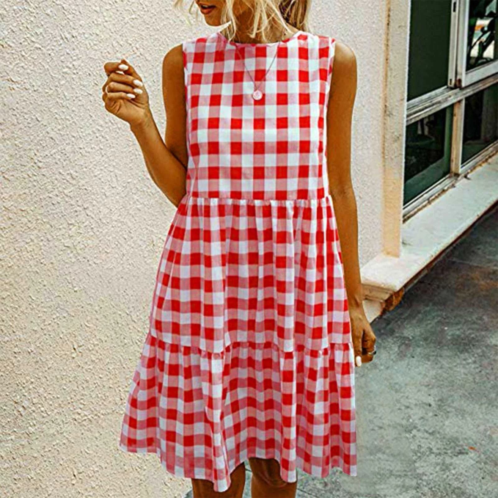 Summer Savings JASKFLY Sun Dresses Women's Spring/Summer Sleeveless Casual Tank Top Dress Solid P... | Walmart (US)