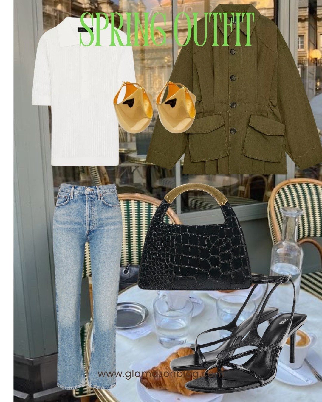 Zara jacket, Zara top, strappy sandals, croc bag, agolde jeans, my Theresa jeans, gold earrings, Khaite 

#LTKhaul #LTKUK #LTKspring