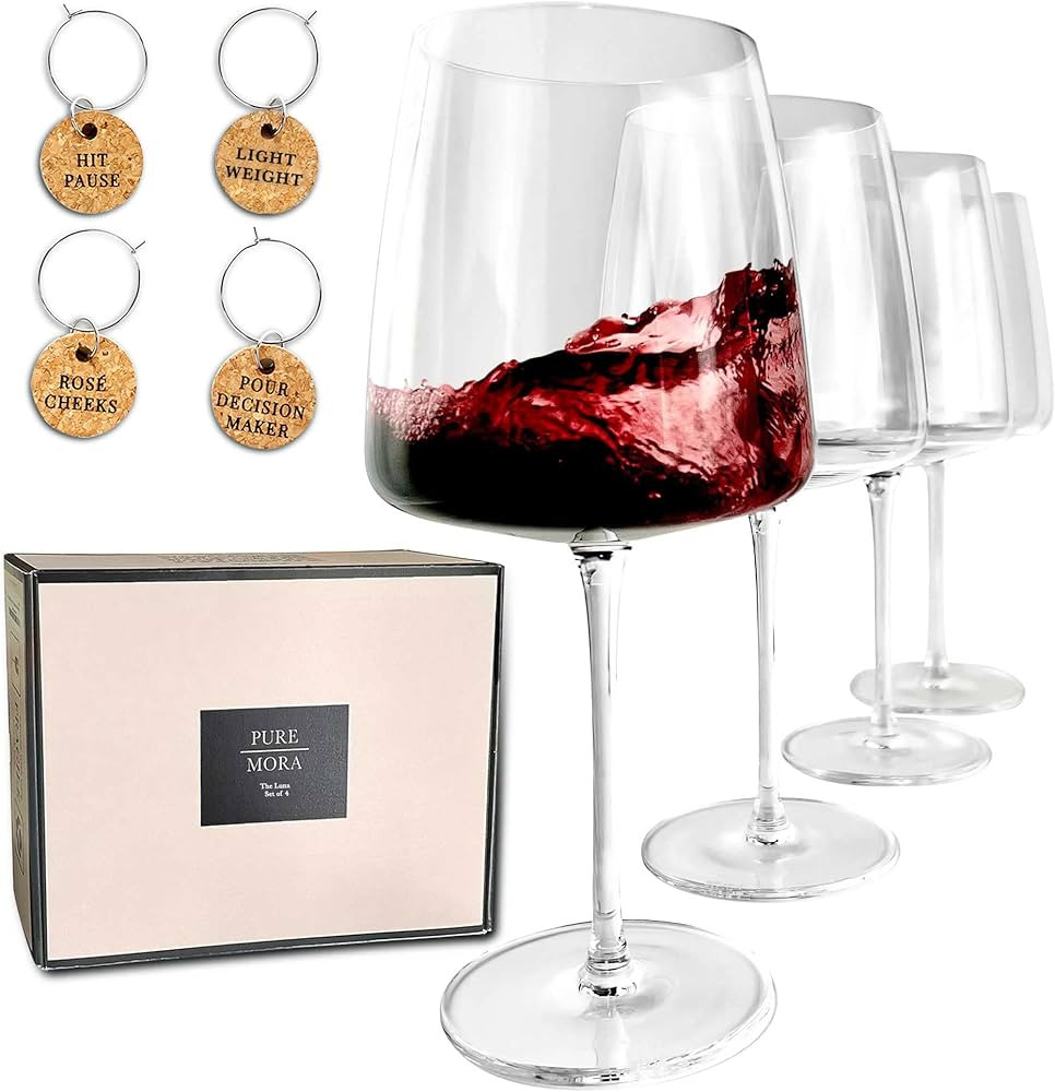 PURE MORA The Luna Red Wine Glasses - Set of 4, 20 oz, Modern Oversized Hand Blown Crystal Glass,... | Amazon (US)