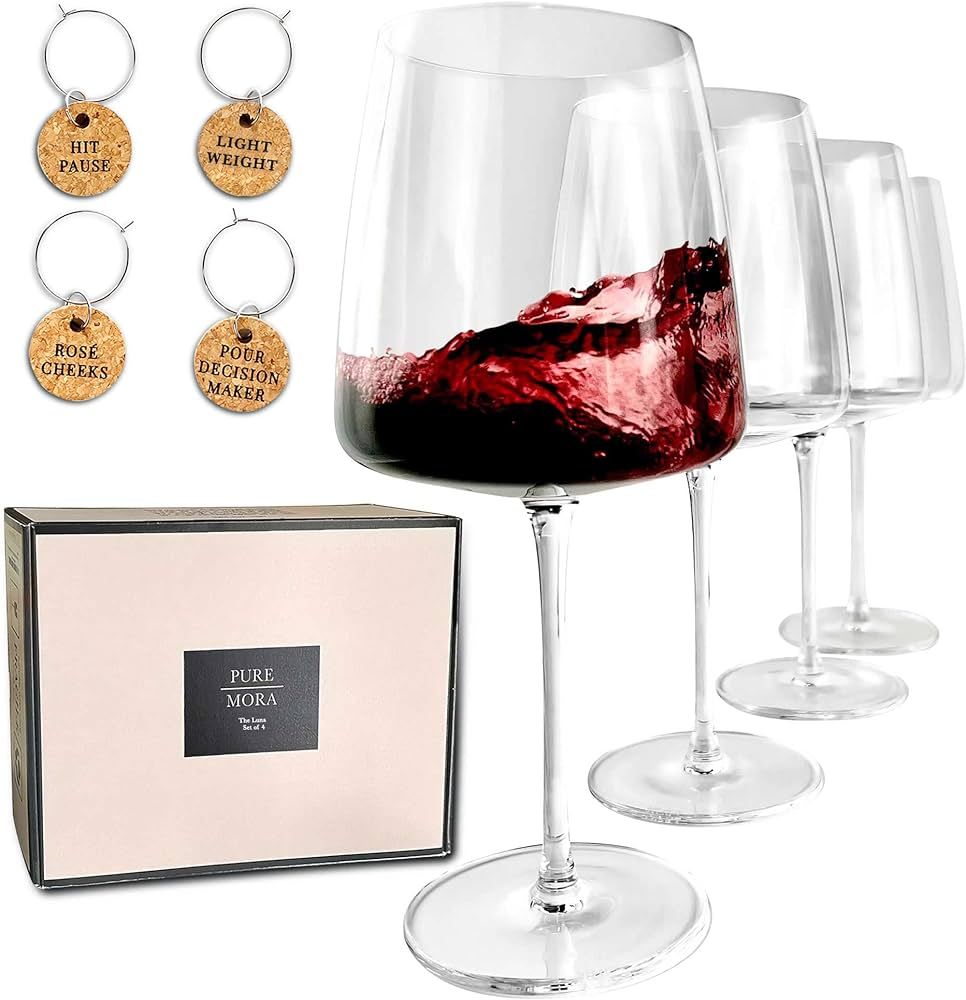 PURE MORA The Luna Red Wine Glasses - Set of 4, 20 oz, Modern Oversized Hand Blown Crystal Glass,... | Amazon (US)
