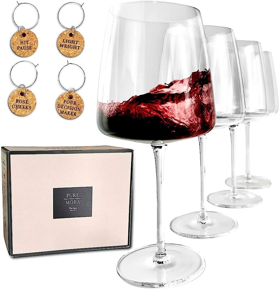 PURE MORA The Luna Red Wine Glasses - Set of 4, 20 oz, Modern Oversized Hand Blown Crystal Glass,... | Amazon (US)