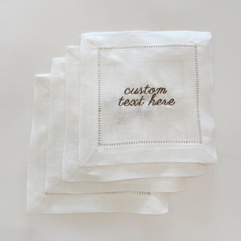 Custom Embroidered Linen Napkins: Personalized Cocktail Napkins, Set of 4 - Etsy | Etsy (US)