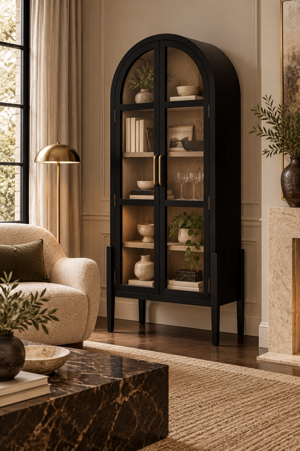 Okayyy this cabinet is SO good 😍 The arched top, glass doors, and little brass details make it look way more expensive than it already does. I’d use it for cute dishes, coffee table books, glassware, or all those pretty decor pieces you actually want to show off. It has so much storage but still keeps everything looking clean and styled. Definitely one of those investment pieces that makes the whole room feel more luxe and timeless. #CabinetDecor #HomeDecorFinds #LivingRoomDecor #DiningRoomDecor #ArchedCabinet #LuxuryHomeDecor #HomeStyling #InteriorInspo #NeutralHome #FurnitureFinds #DesignerLook #TimelessHome 

 #LTKSeasonal #LTKHome #LTKSaleAlert