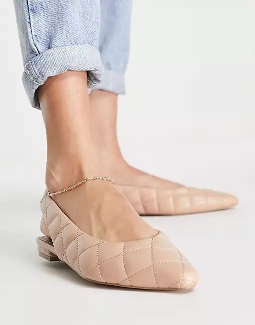 ASOS DESIGN Lasca quilted padded slingback ballet flats in beige | ASOS | ASOS (Global)