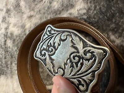 Vintage Wetern Justin Cowhide Leather Silver Buckle Belt  | eBay | eBay US