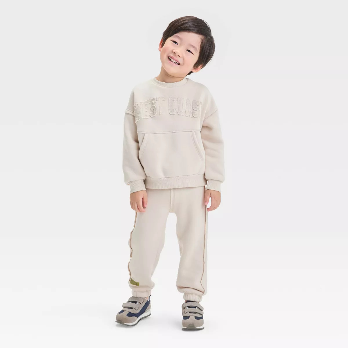 Grayson Mini Toddler Boys' West Coast Fleece Crewneck and Jogger Pants Set- Beige | Target