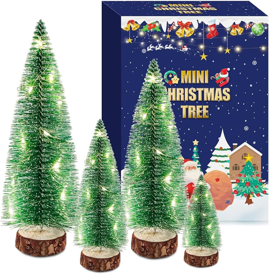 SUPREME XMAS Mini Christmas Tree, 4 Pcs Small Bottle Brush Christmas Tree with Lights for Table T... | Amazon (US)