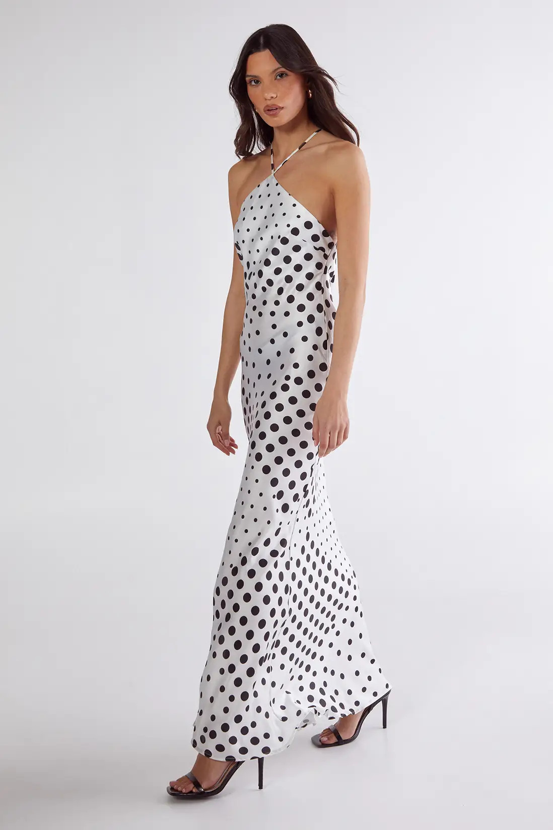 NastyGal Satin Polka Dot Halter Neck Cowl Back Maxi Dress | PrettyLittleThing UK